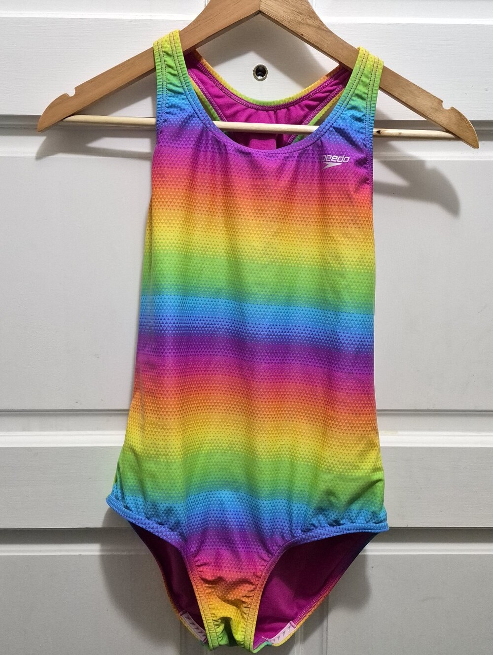 Speedo Rainbow Striped Swimsuit Girls 16 Racerback One Piece Swim Team